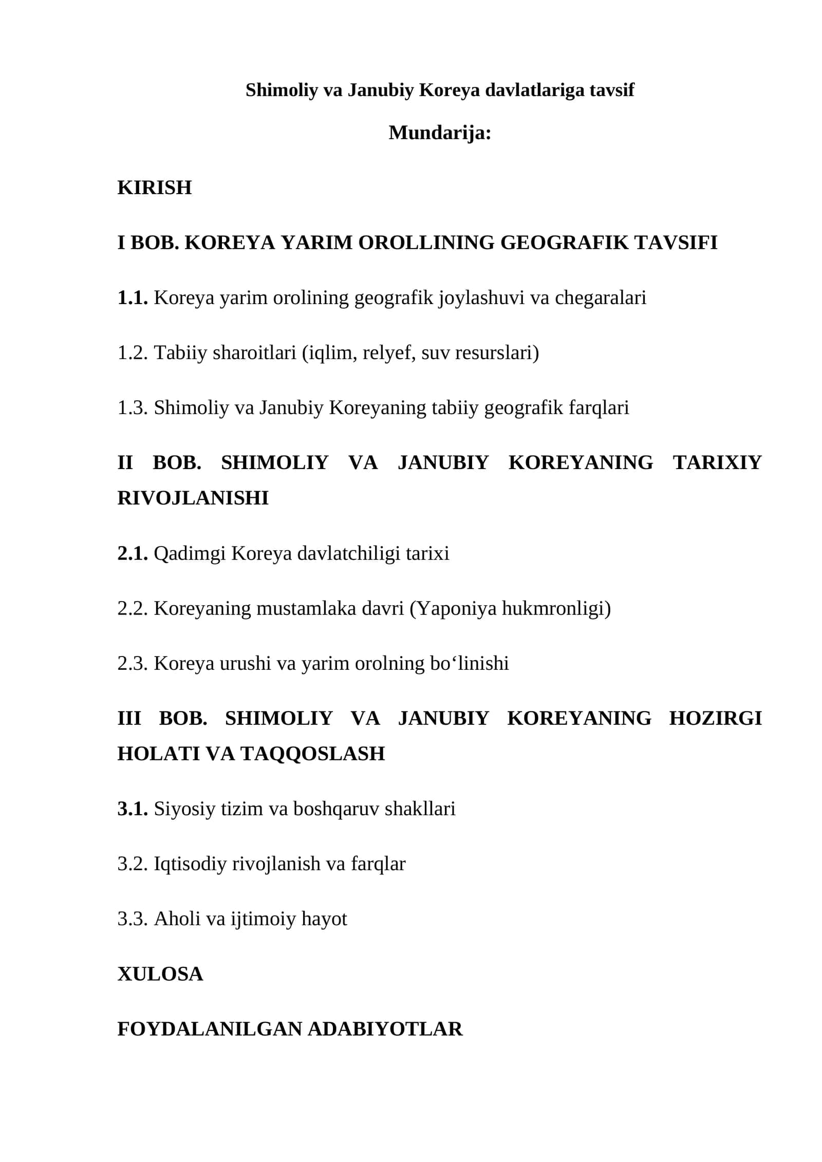 Shimoliy va Janubiy Koreya davlatlariga tavsif 1