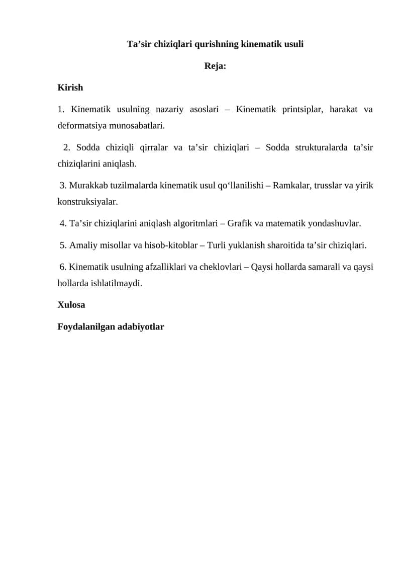 Ta’sir chiziqlari qurishning kinematik usuli 1