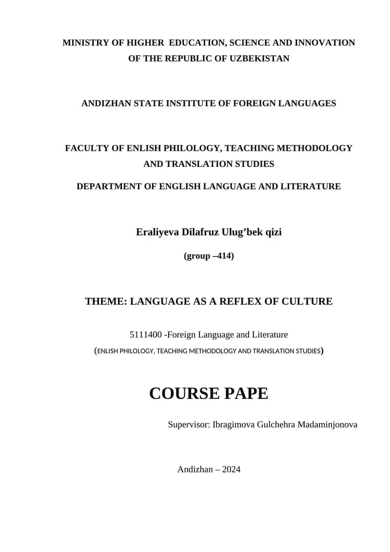 LANGUAGE AS A REFLEX OF CULTURE 1
