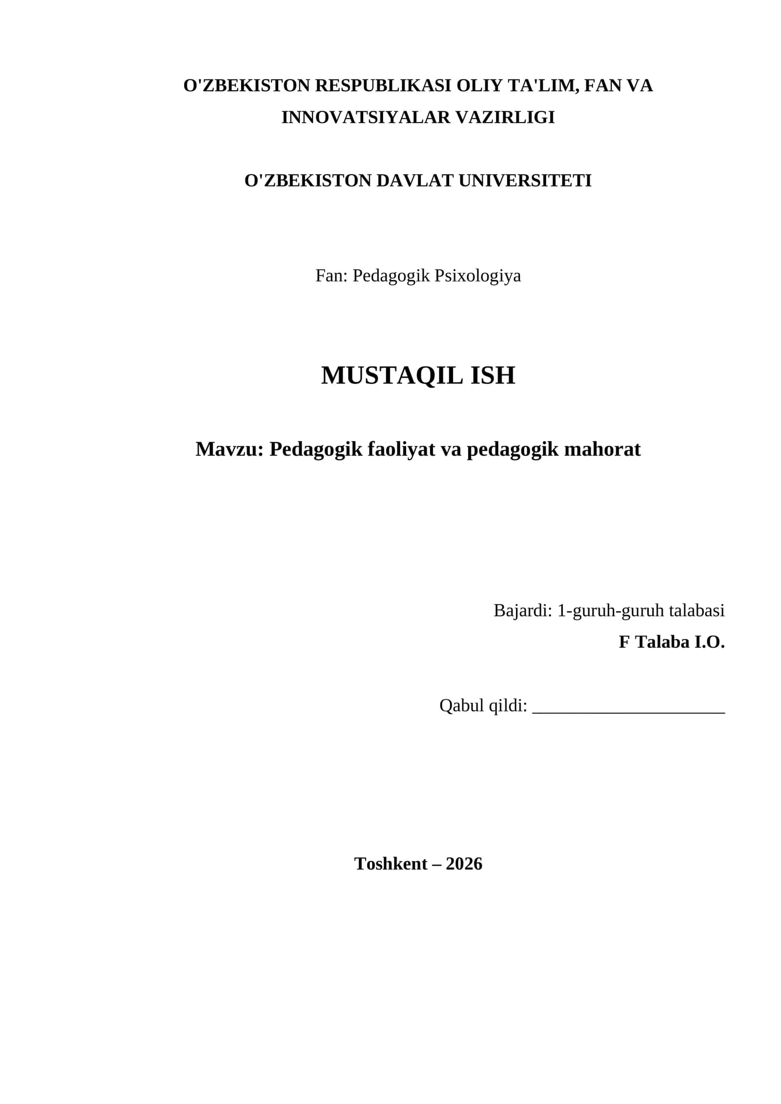 Pedagogik faoliyat va pedagogik mahorat 1