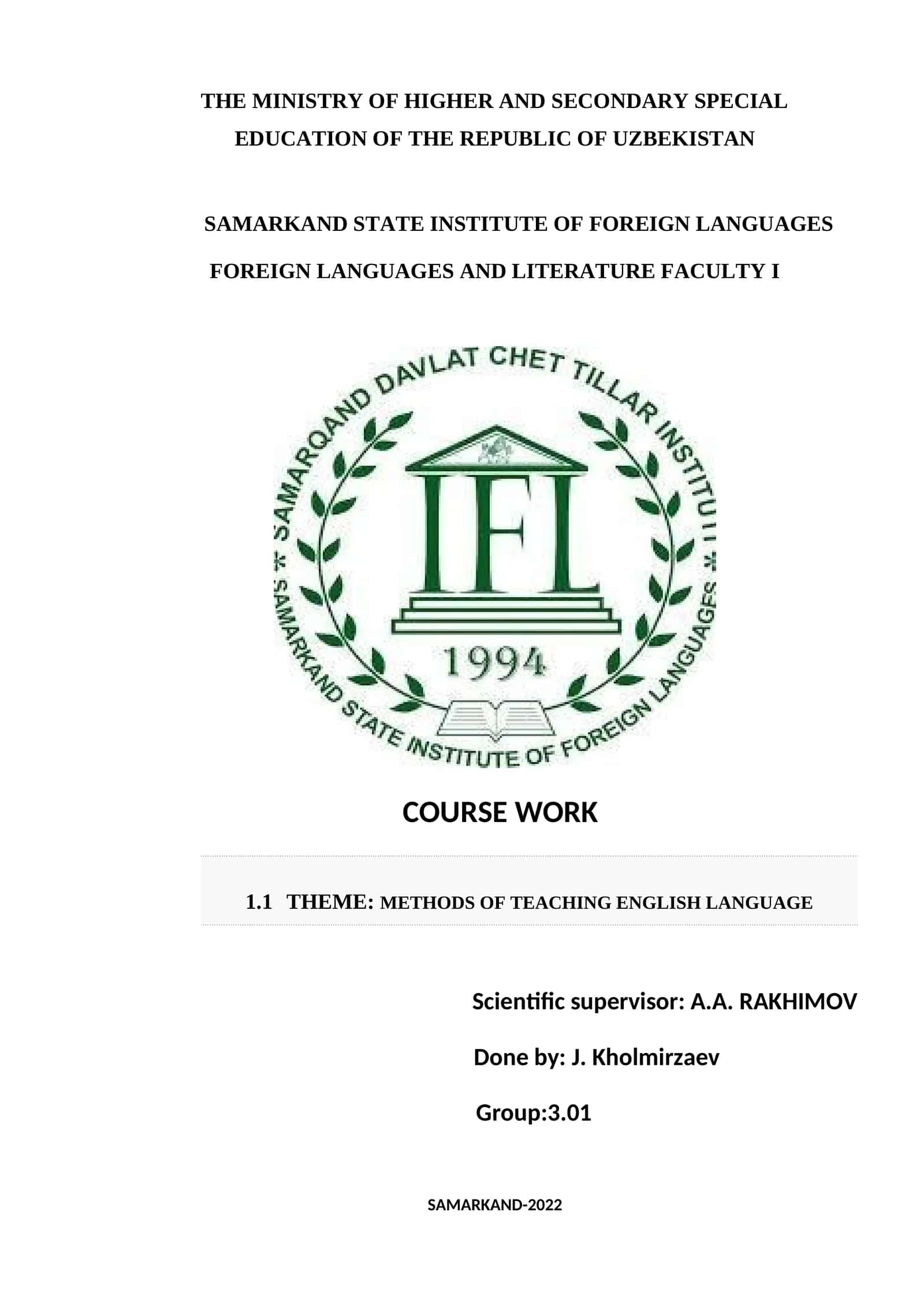 METHODS OF TEACHING ENGLISH LANGUAGE 1