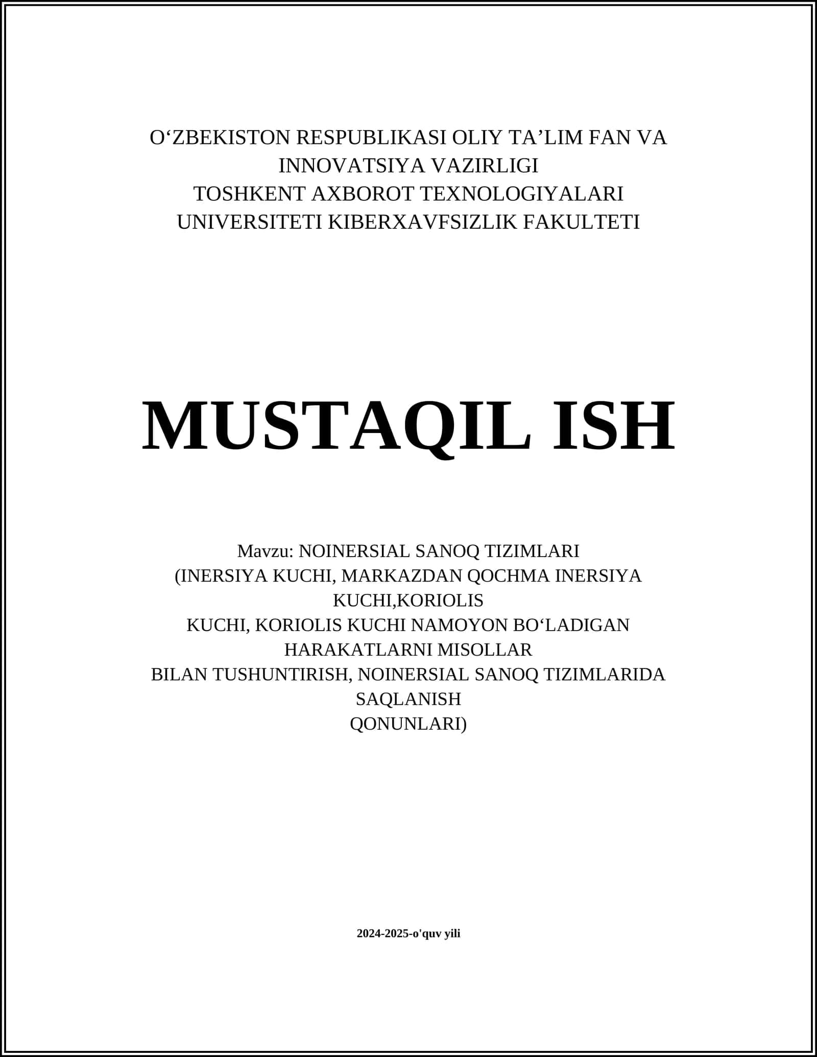 NOINERSIAL SANOQ TIZIMLARI 1