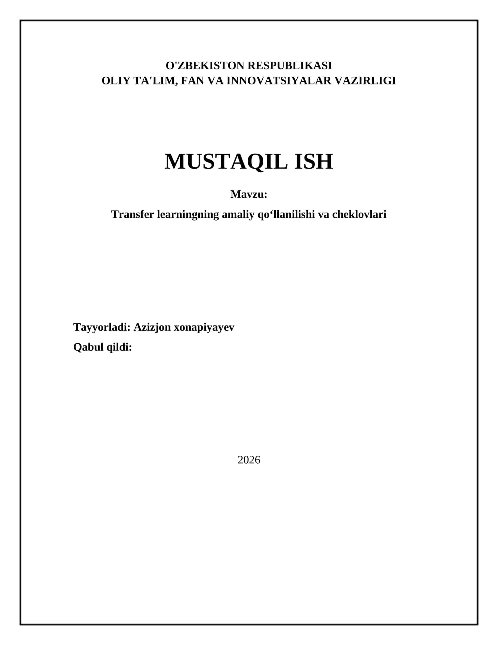 Transfer learningning amaliy qo‘llanilishi va cheklovlari 1