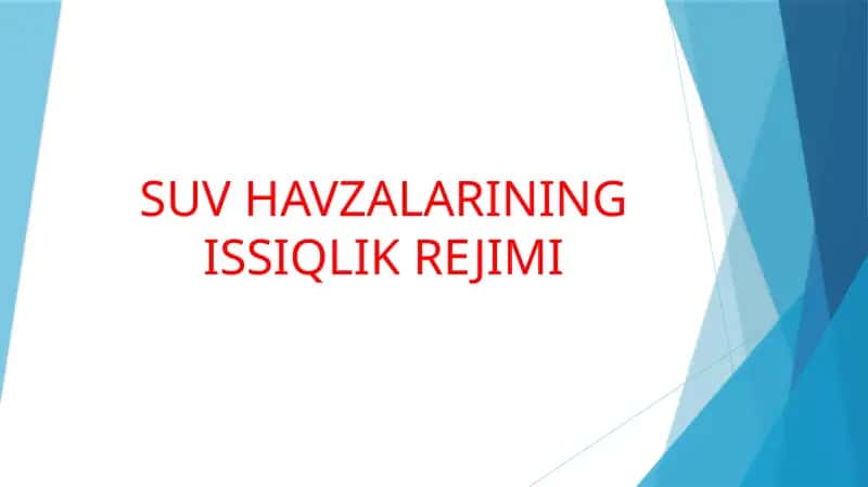 SUV HAVZALARINING ISSIQLIK REJIMI 1