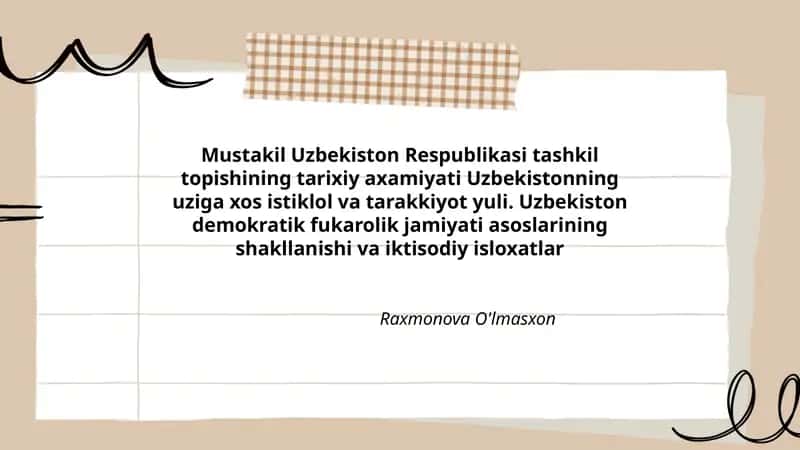 Mustakil Uzbekiston Respublikasi tashkil topishining tarixiy axamiyati