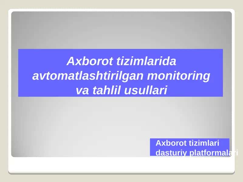 Monitoring va tahlil usullari 1