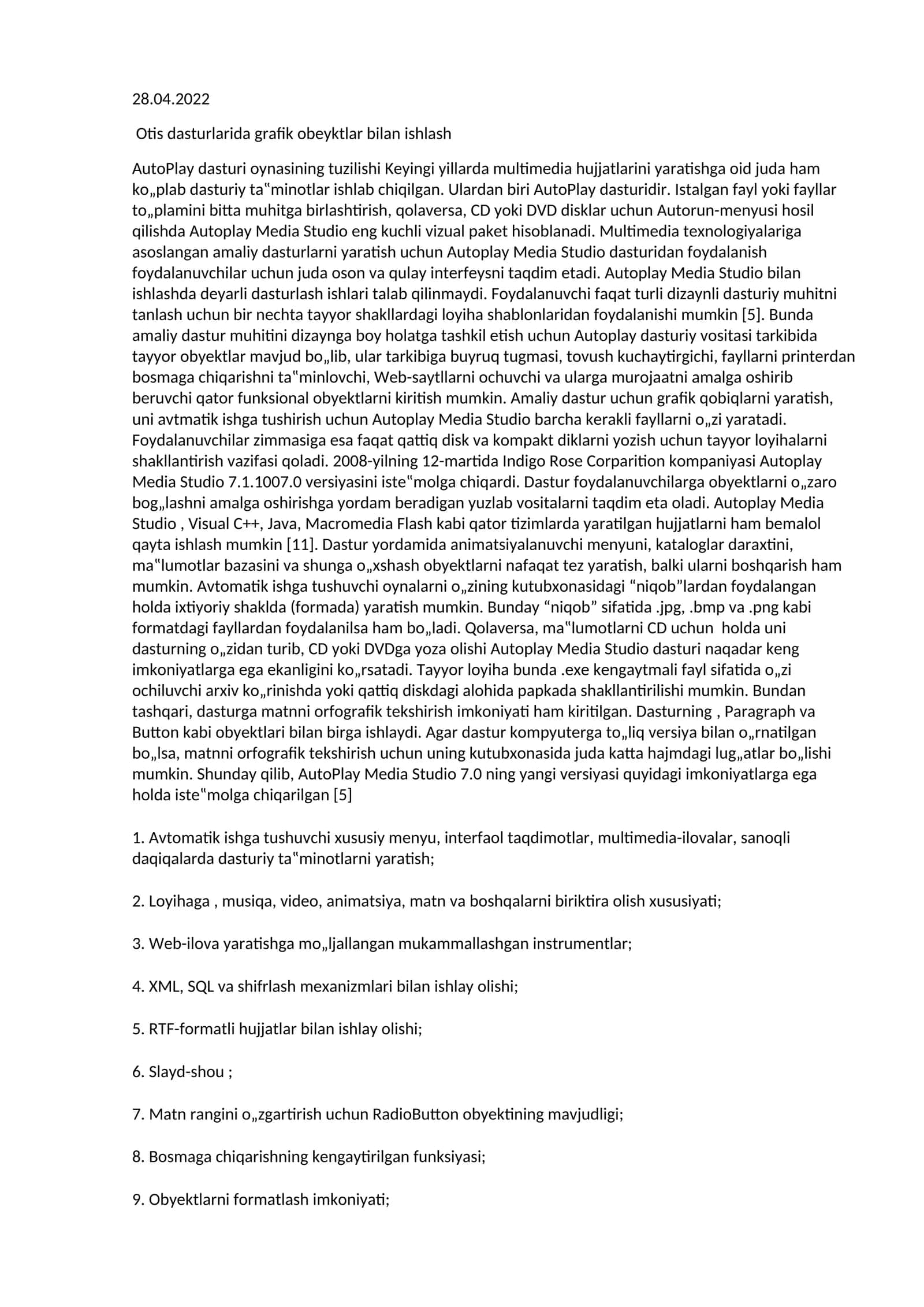 Otis dasturlarida grafik obeyktlar bilan ishlash 1