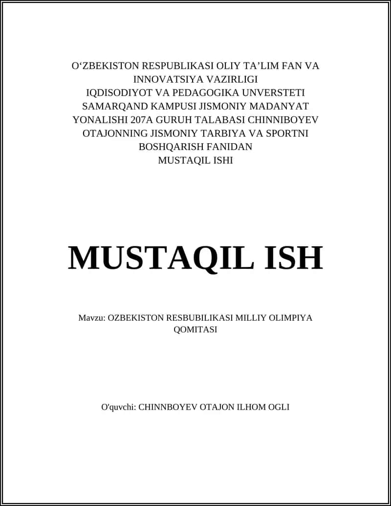 O‘ZBEKISTON RESPUBLIKASI OLIY TA’LIM FAN VA INNOVATSIYA VAZIRLIGI 1