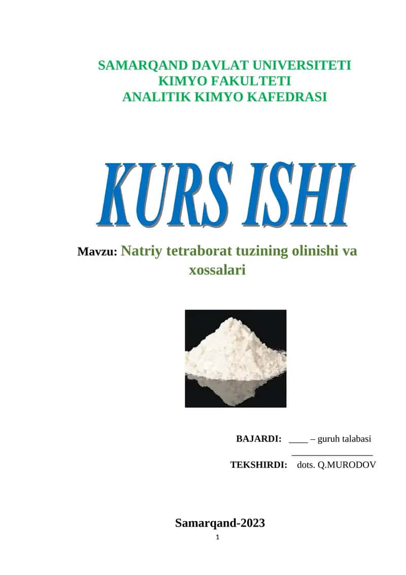 Natriy tetraborat tuzining olinishi va xossalari 1