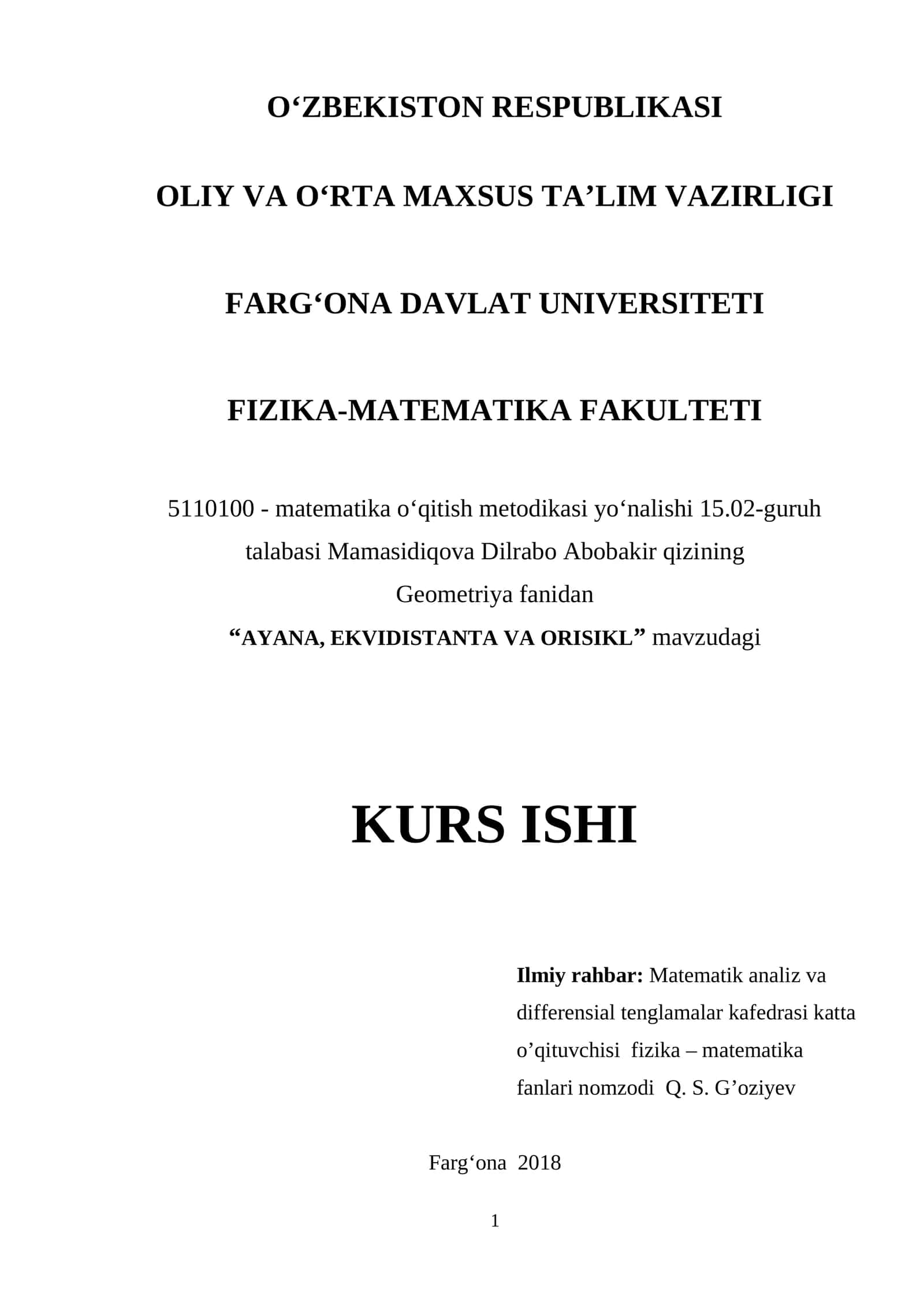 AYANA, EKVIDISTANTA VA ORISIKL 1