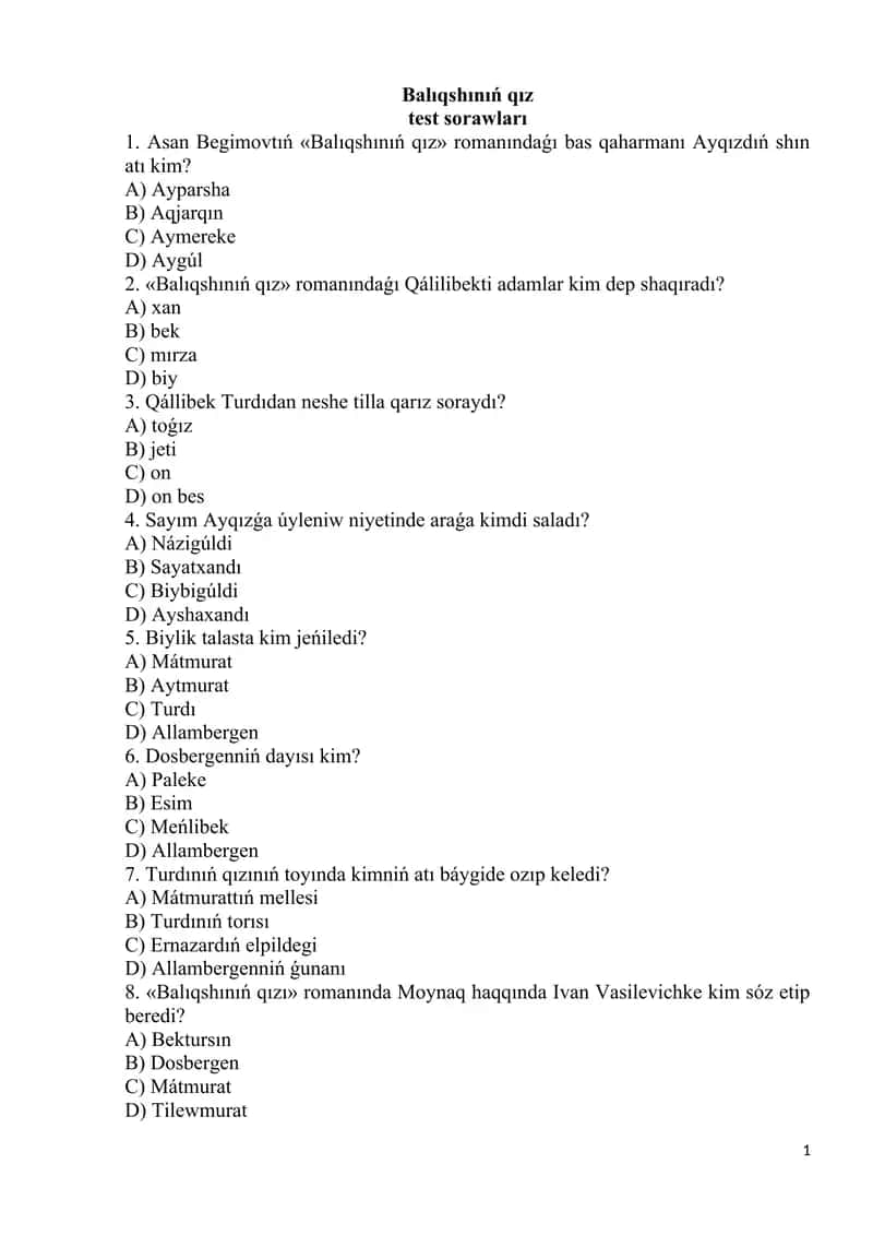 qoraqolpoq tilidagi test 1