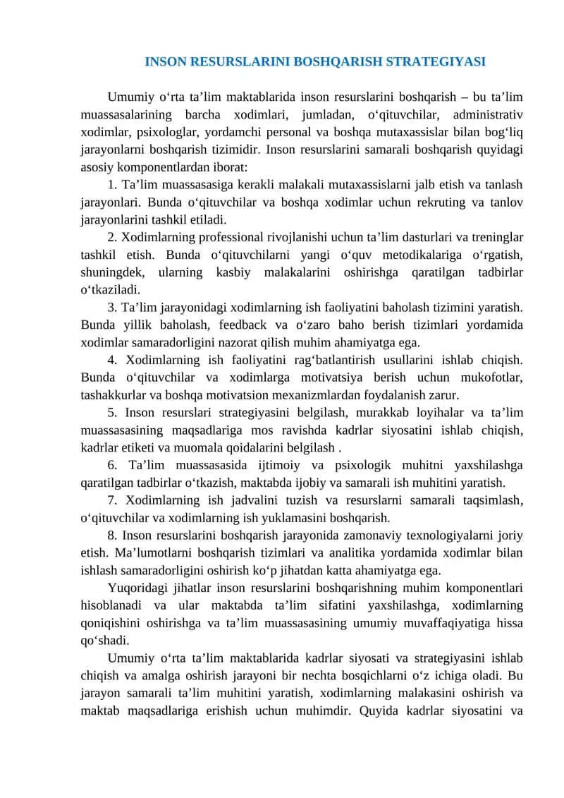 INSON RESURSLARINI BOSHQARISH STRATEGIYASI 1
