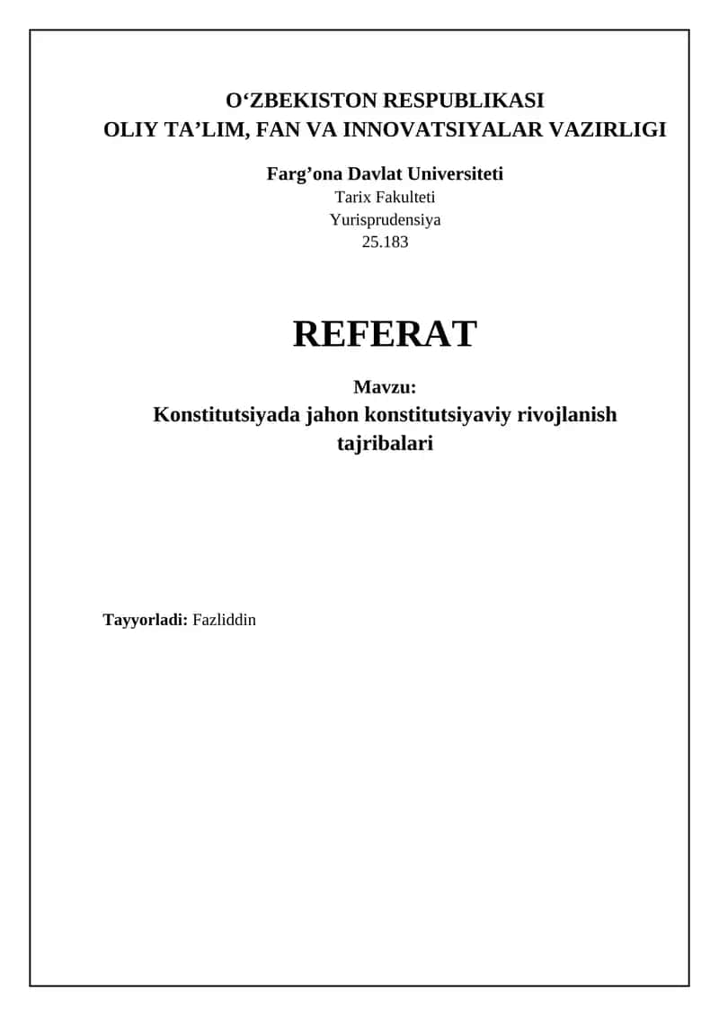 Konstitutsiyada jahon konstitutsiyaviy rivojlanish tajribalari 1