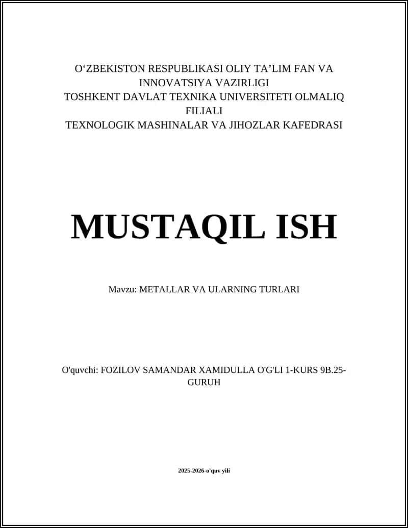 METALLAR VA ULARNING TURLARI 1