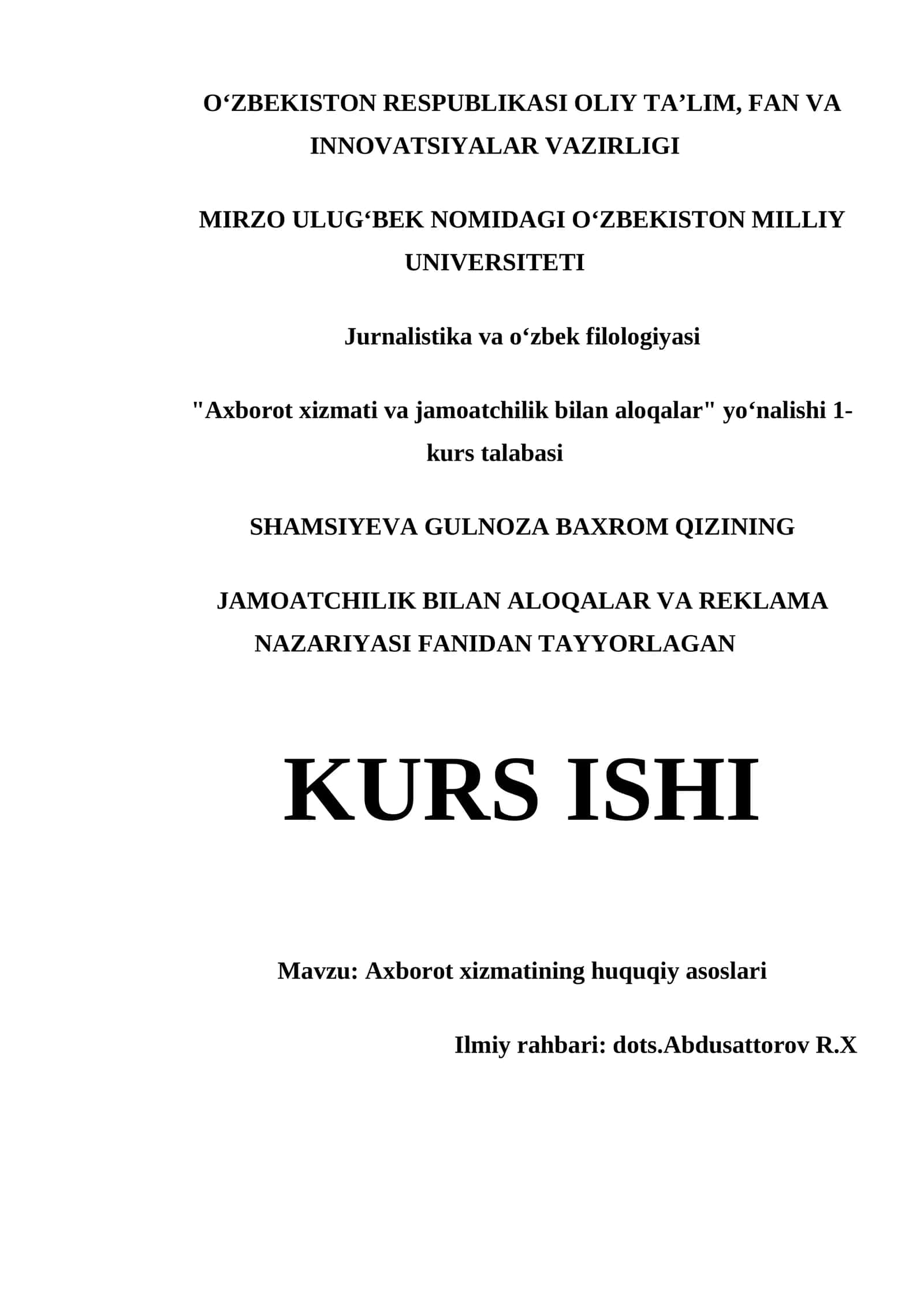 Axborot xizmatining huquqiy asoslari 1
