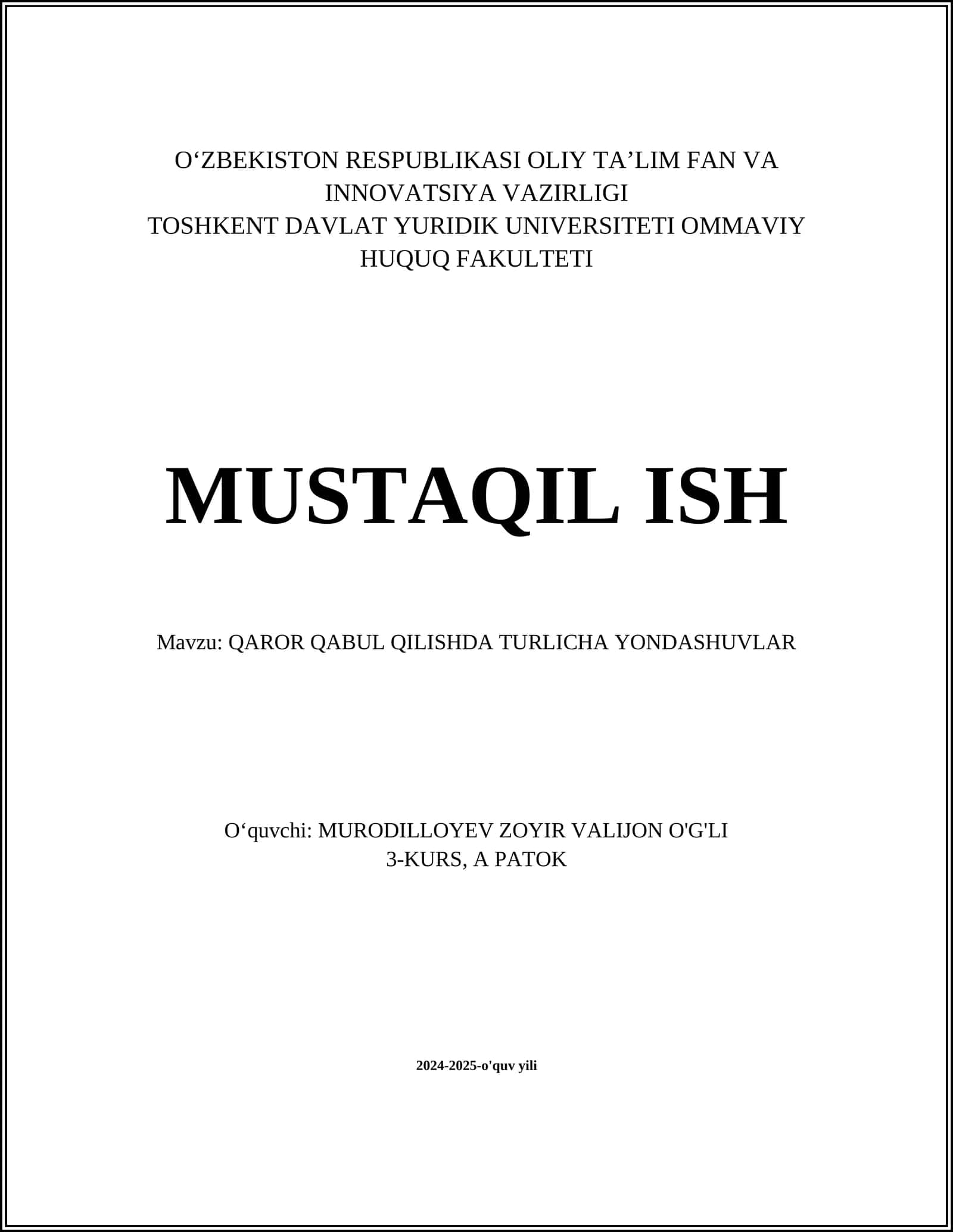 QAROR QABUL QILISHDA TURLICHA YONDASHUVLAR 1