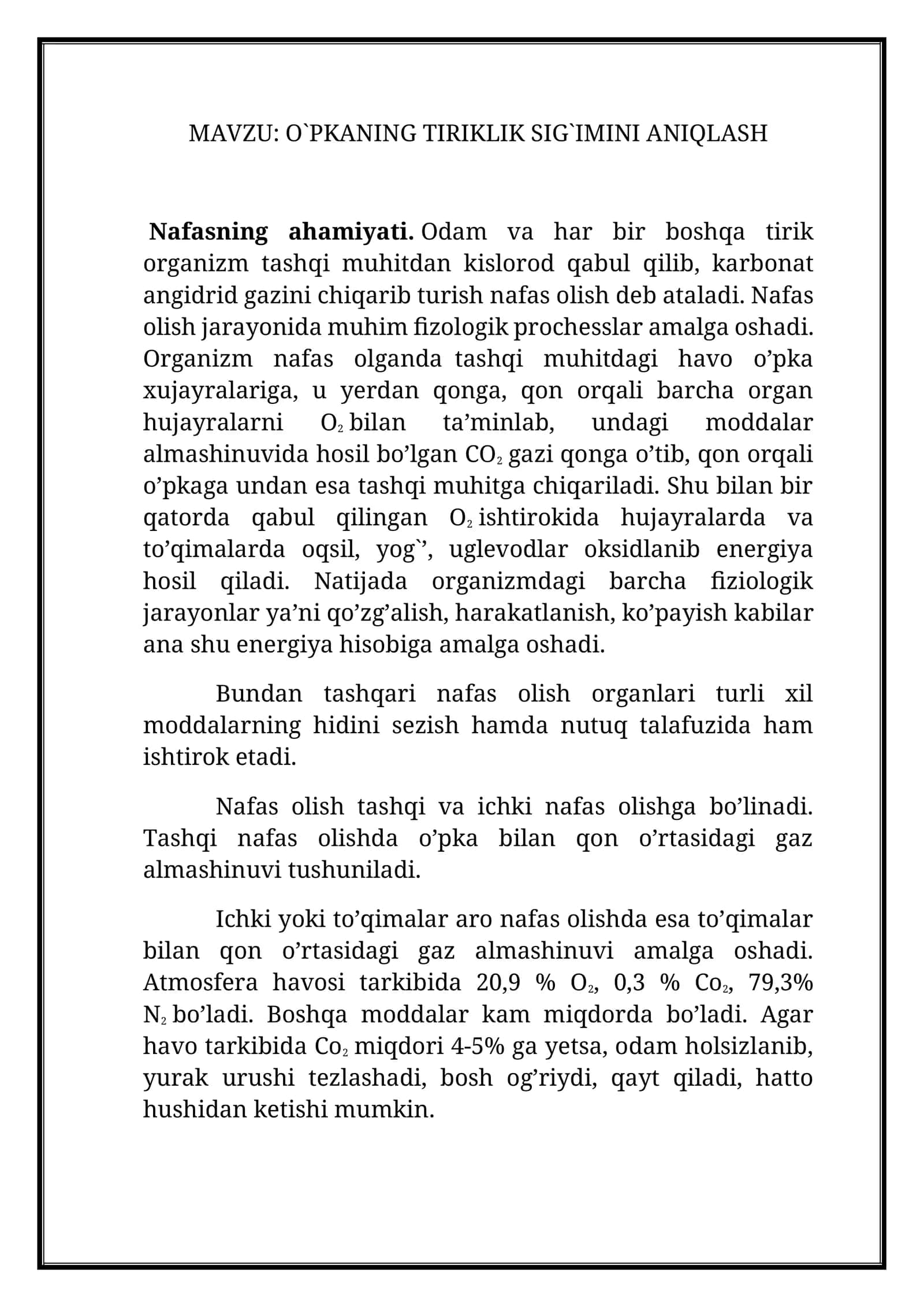O`PKANING TIRIKLIK SIG`IMINI ANIQLASH 1