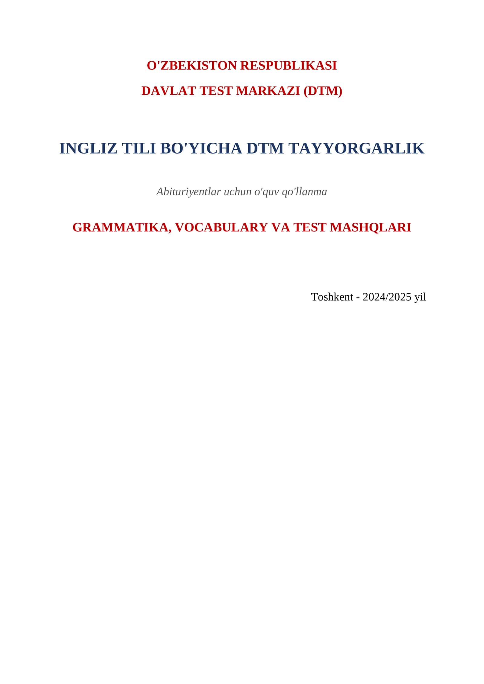 ingliz tili bo'yicha DTM tayyorgarlik 1
