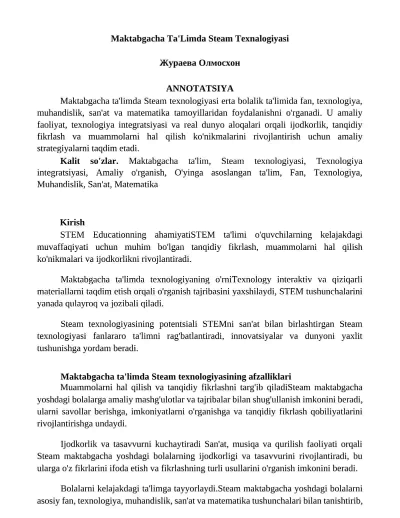Maktabgacha Ta'Limda Steam Texnalogiyasi 1