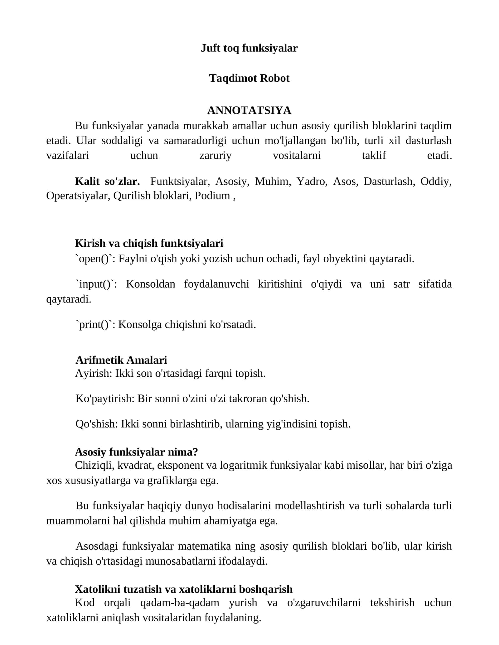 Juft toq funksiyalar 1