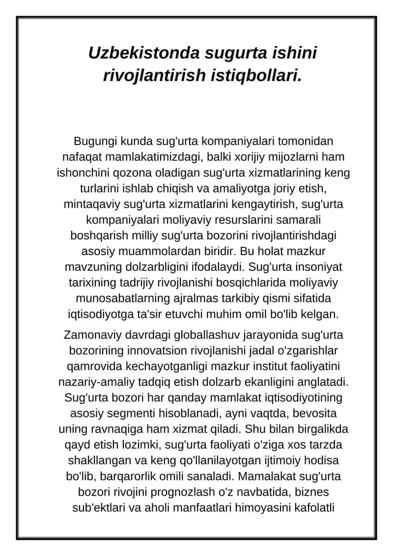 Sug'urta bozoriining rivojlanishi 1