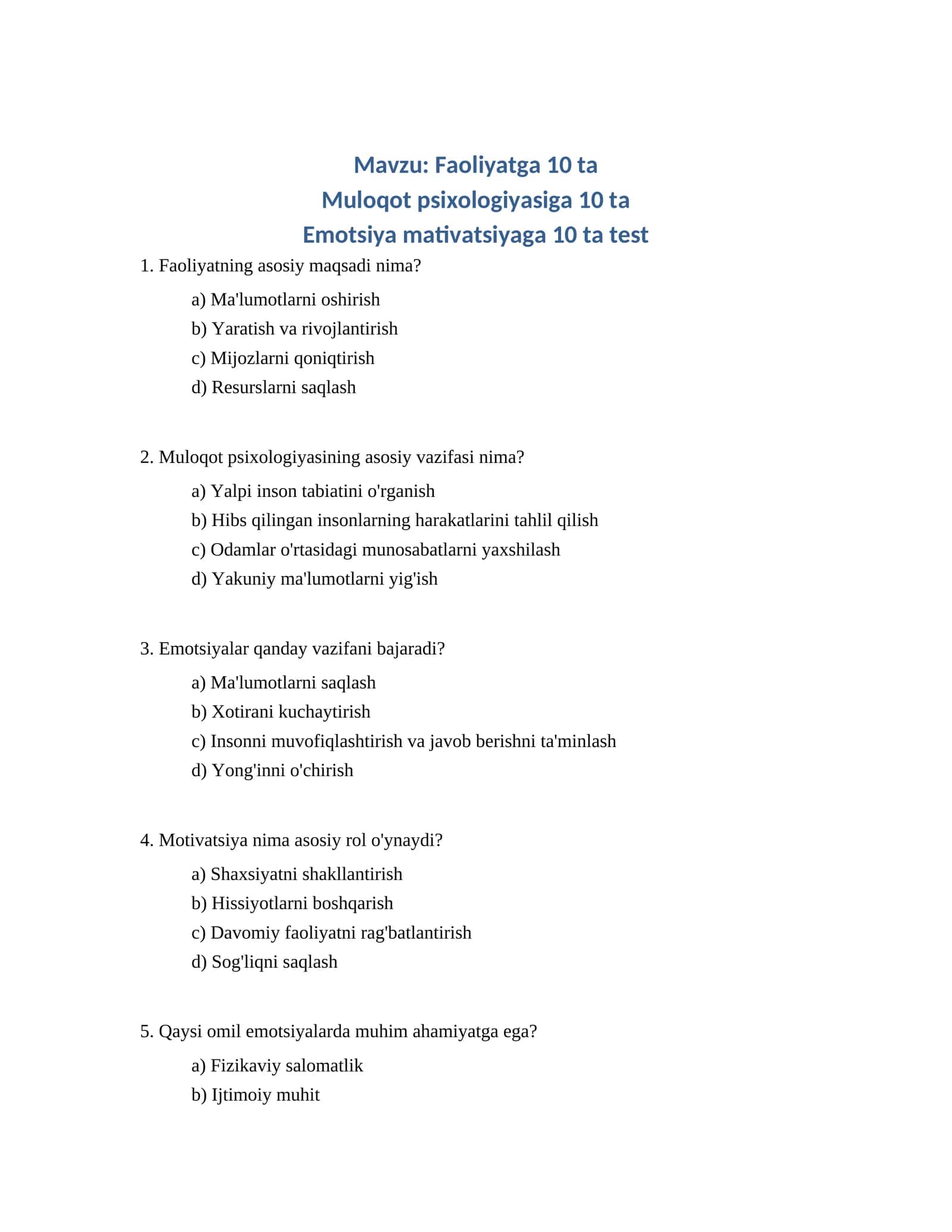 Emotsiya mativatsiyaga 10 ta test 1