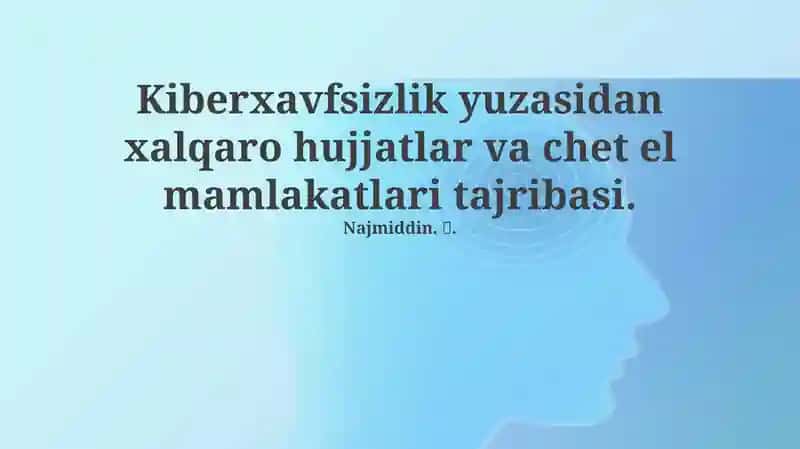Kiberxavfsizlik yuzasidan xalqaro hujjatlar va chet el mamlakatlari tajribasi