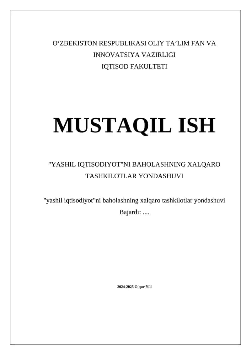 Yashil iqtisodiyot 1