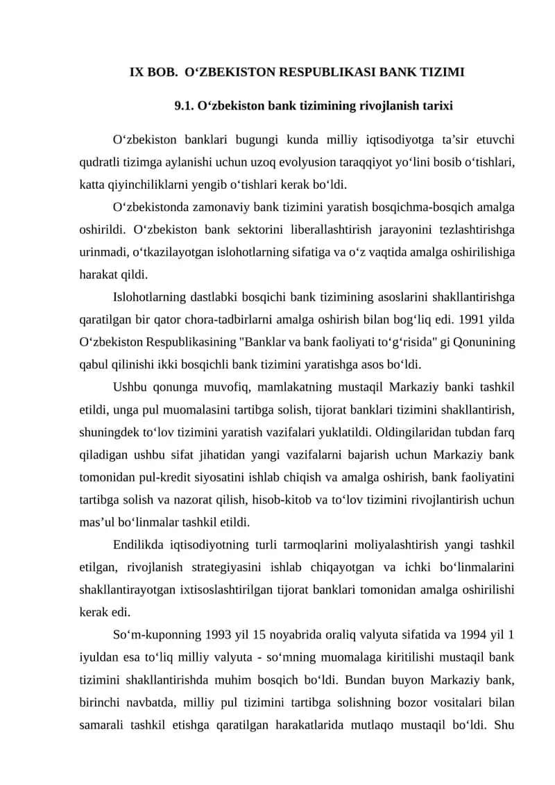 O‘ZBEKISTON RESPUBLIKASI BANK TIZIMI 1