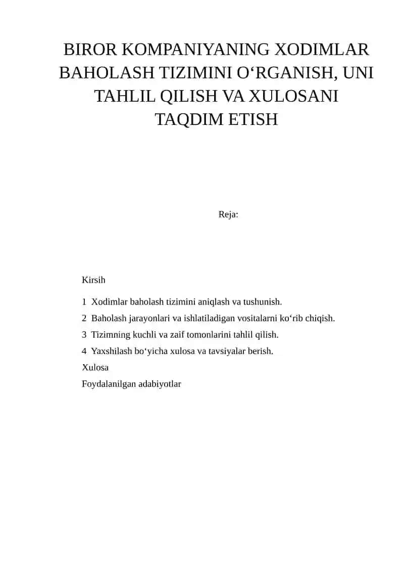 Xodimlar Baholash Tizimi