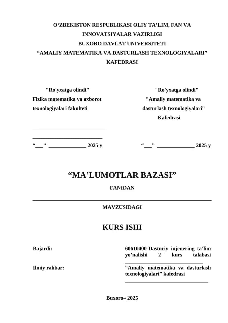 MA’LUMOTLAR BAZASI 1