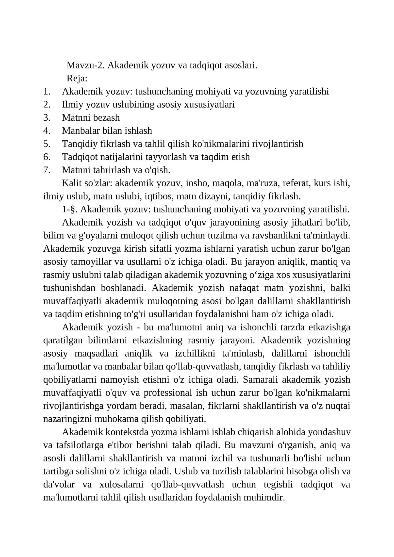 Akademik yozuv va tadqiqot asoslari 1