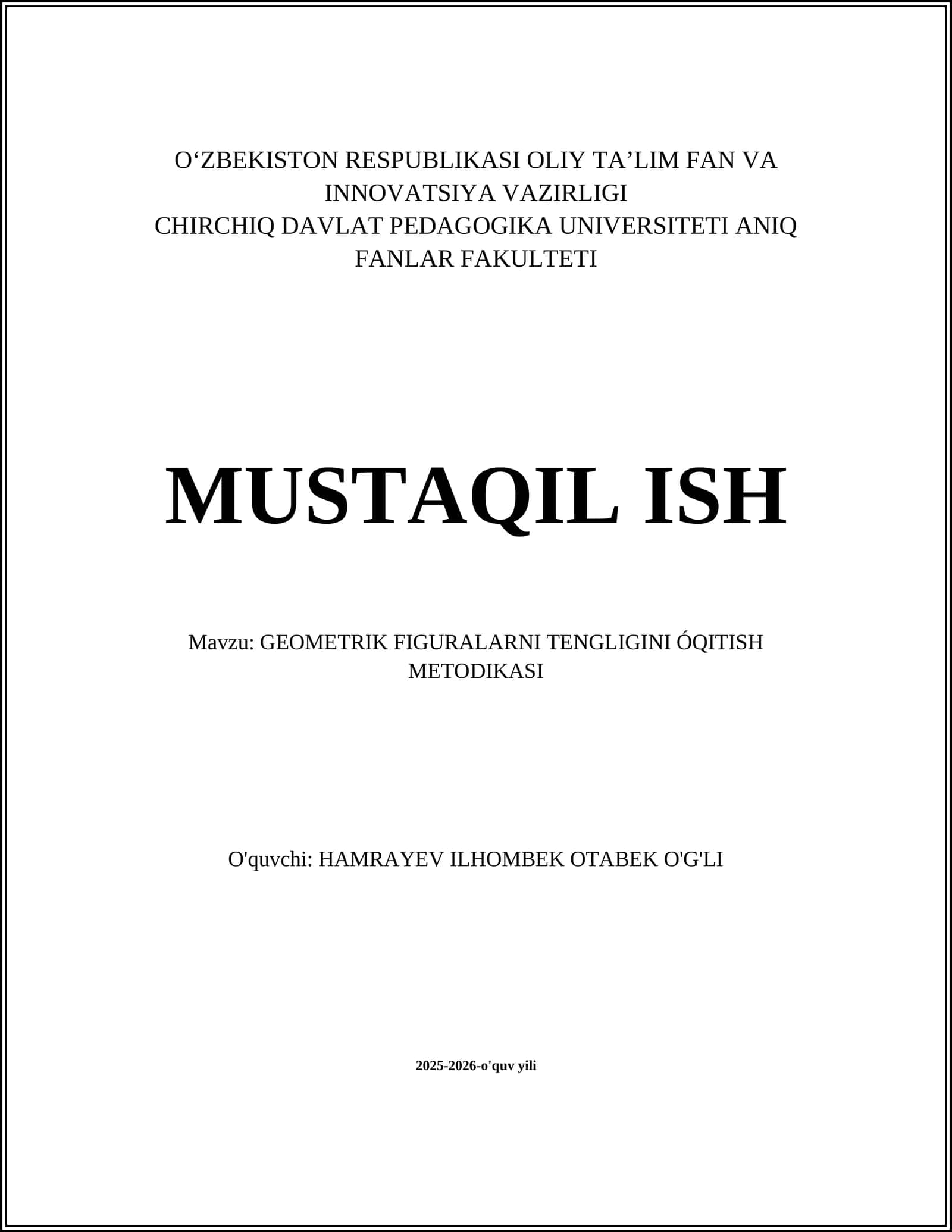 GEOMETRIK FIGURALARNI TENGLIGINI ÓQITISH METODIKASI 1