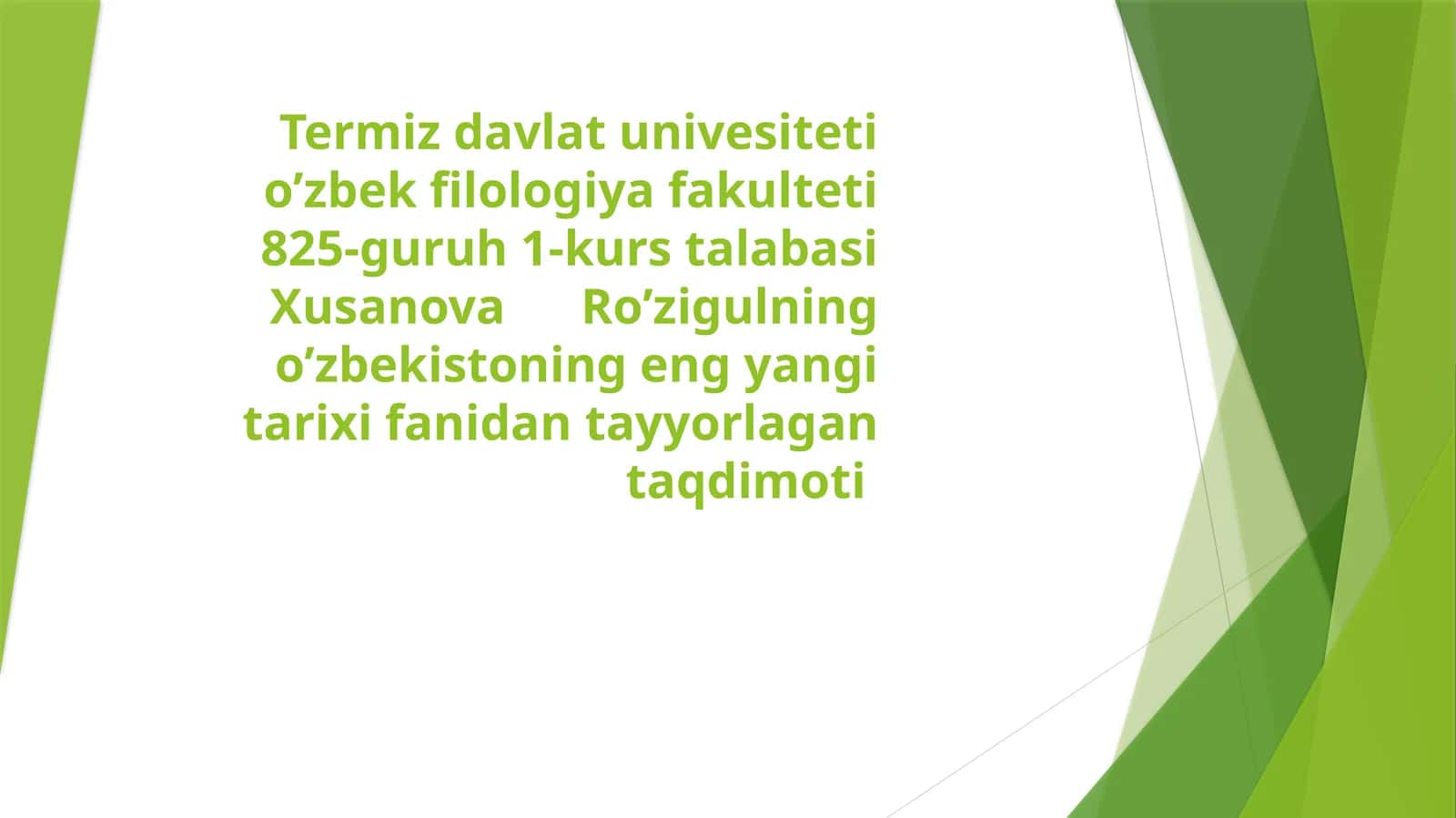 Xusanova Ro’zigulning o’zbekiston eng yangi tarixi fanidan tayyorlangan taqdimoti 1