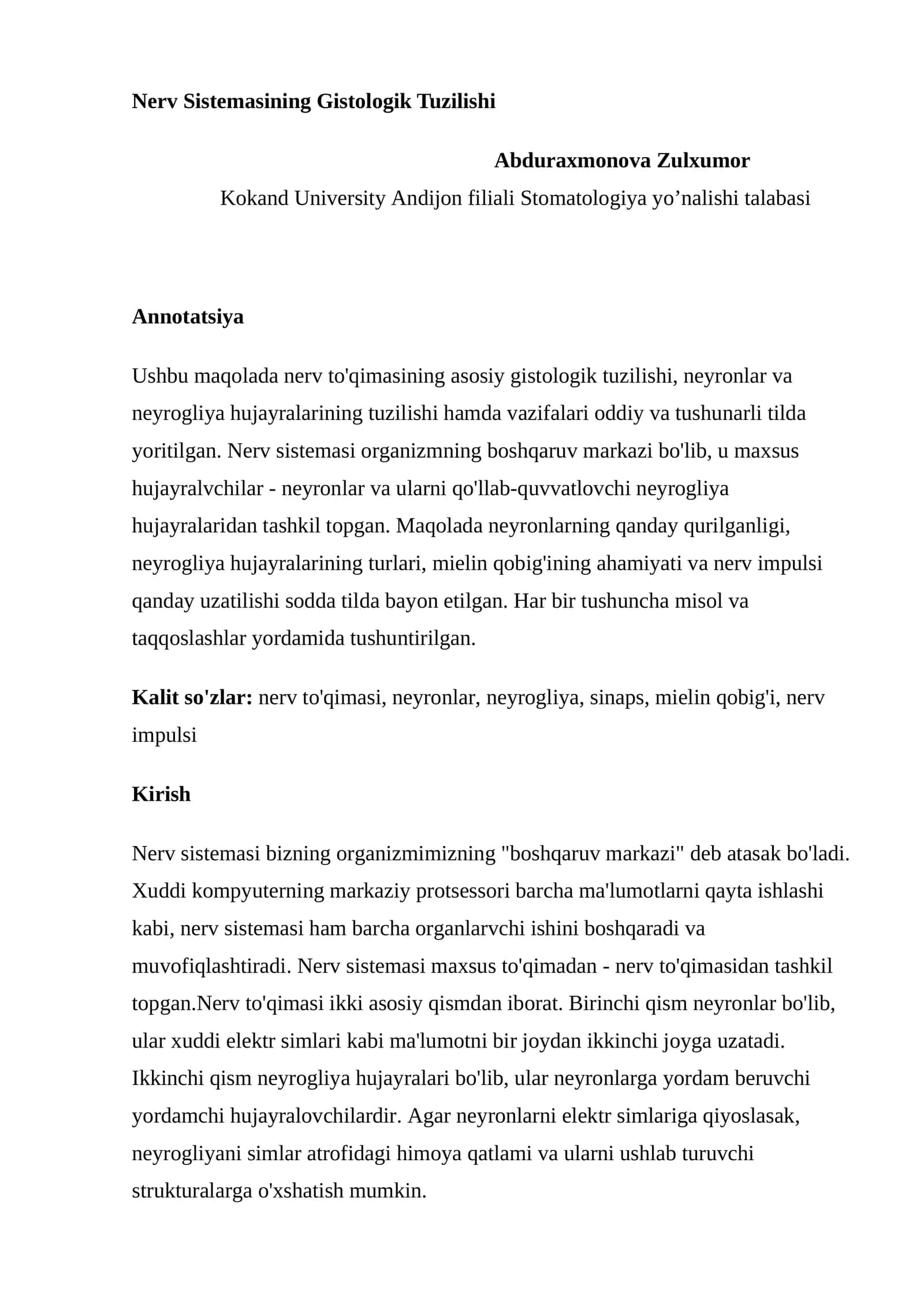 Nerv Sistemasining Gistologik Tuzilishi 1
