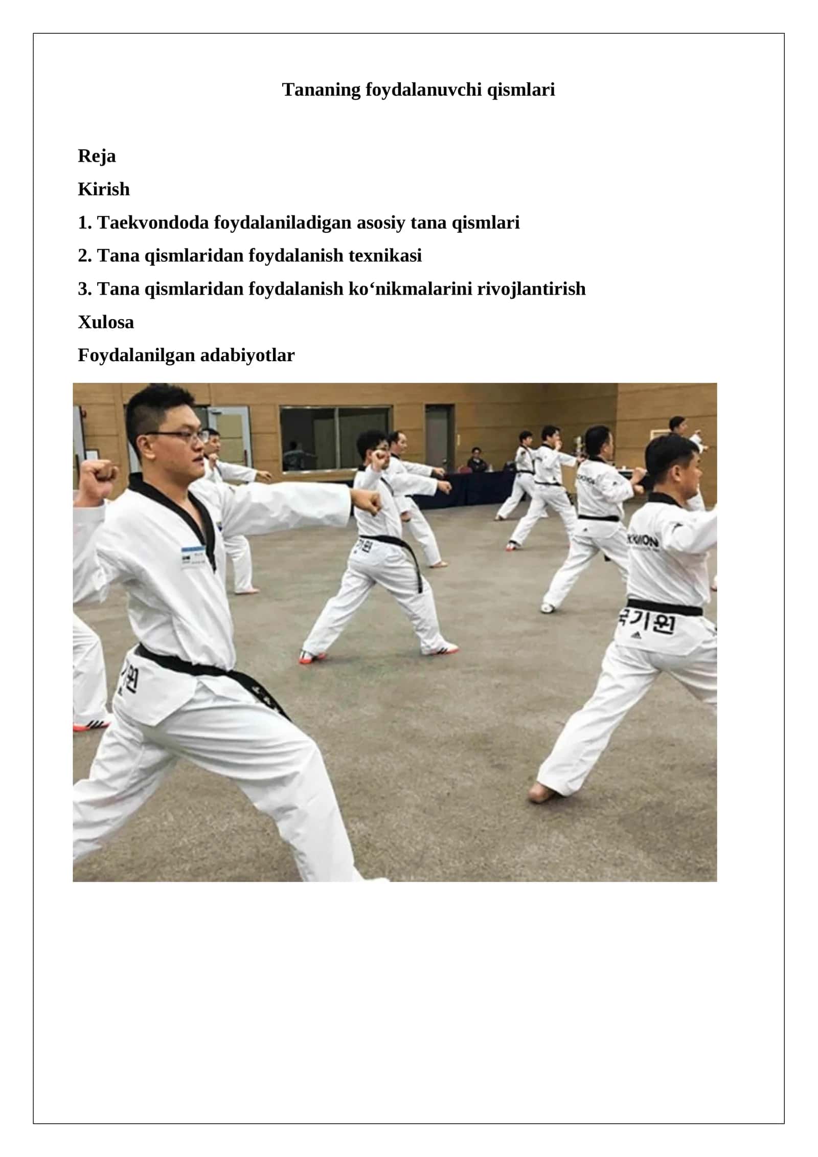 Tananing foydalanuvchi qismlari taekvondo. 1
