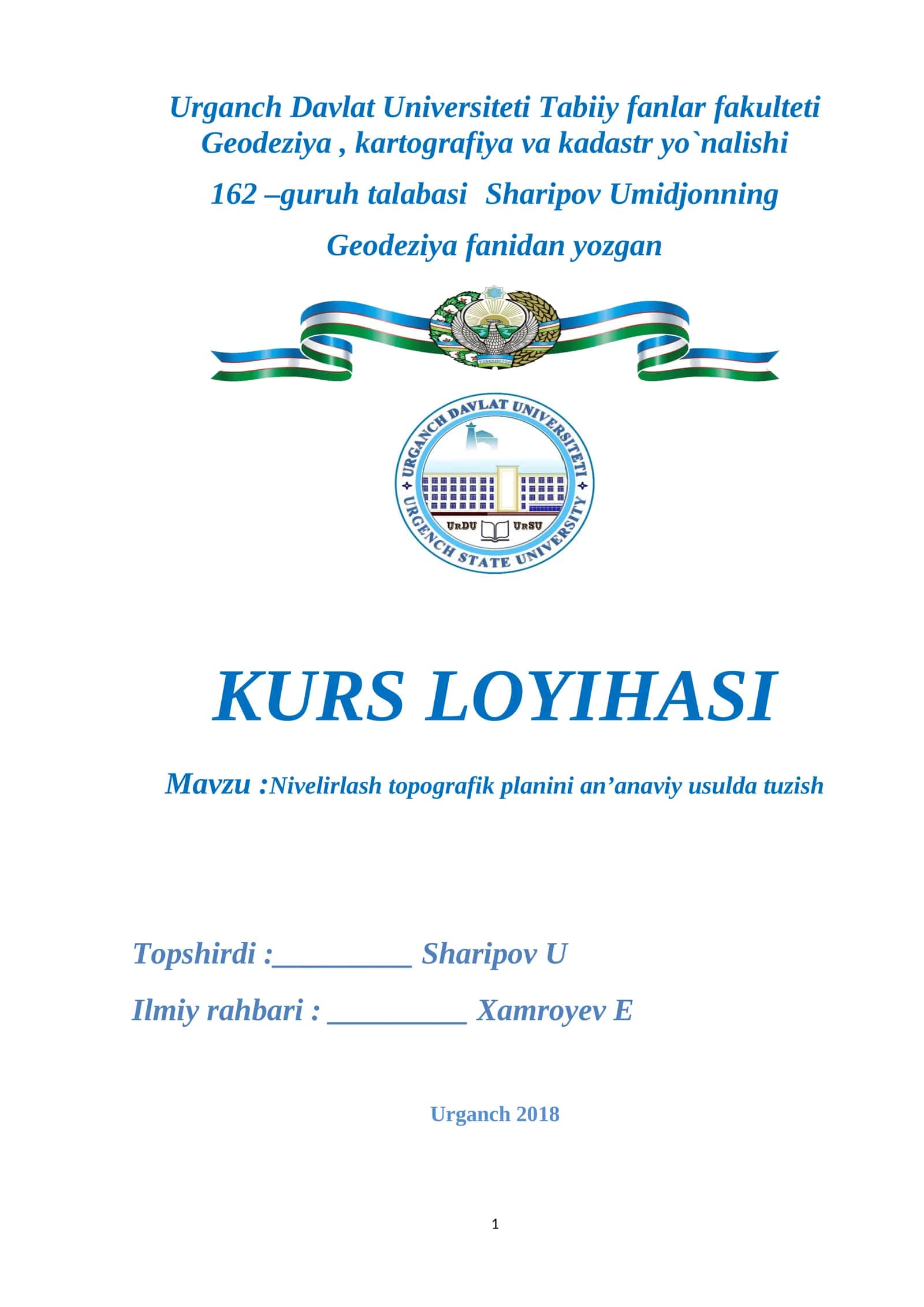 Nivelirlash topografik planini an’anaviy usulda tuzish 1