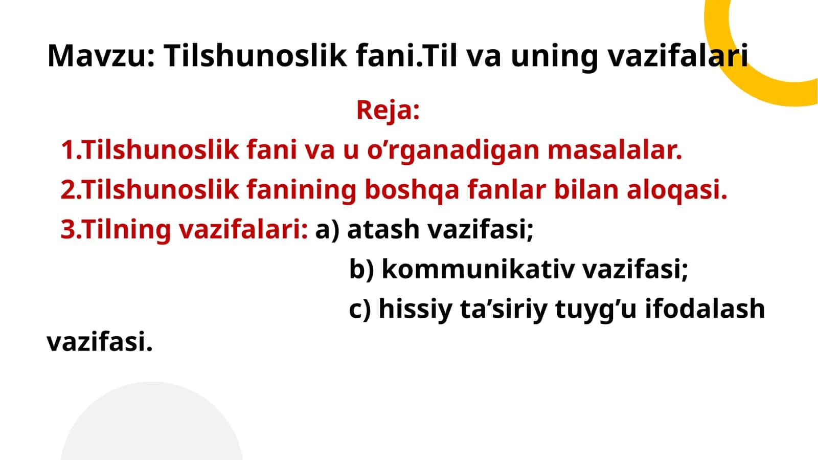 Tilshunoslik fani.Til va uning vazifalari 1