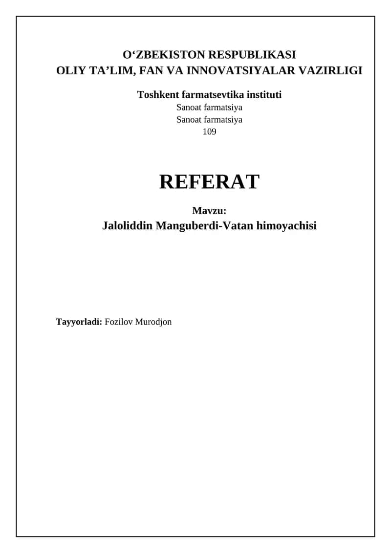 Jaloliddin Manguberdi-Vatan himoyachisi 1