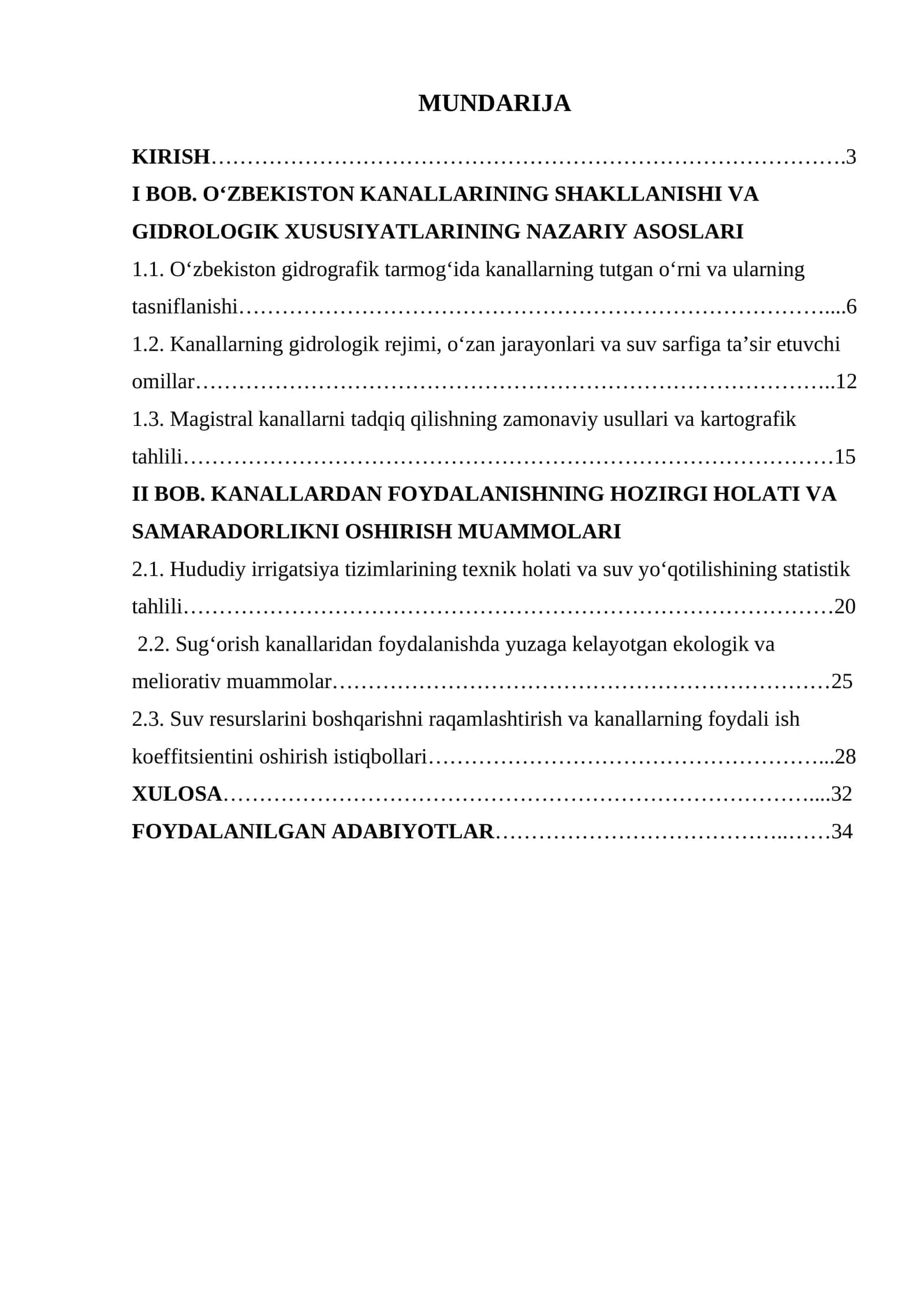 O'zbekiston kanallari va ulardan samarali foydalanish muammolari mavzusidagi 1