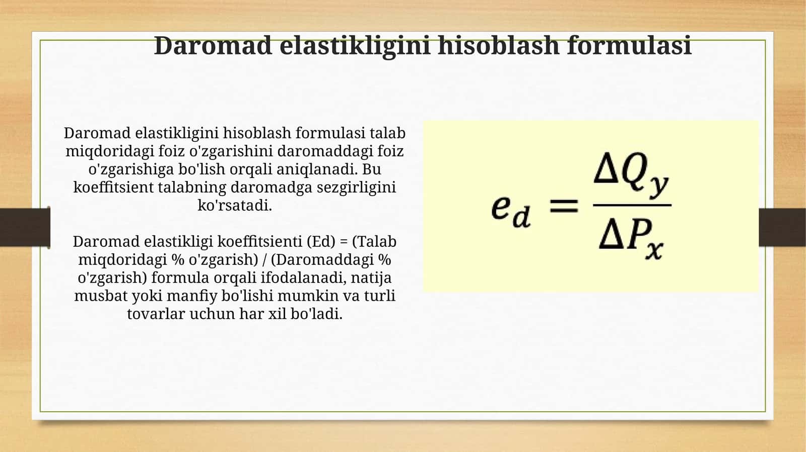 Daromad elastikligini hisoblash formulasi 1
