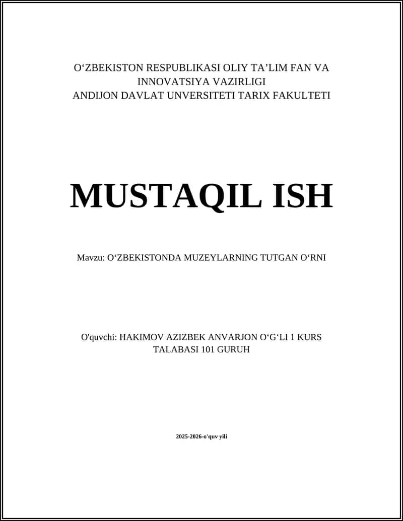 O‘ZBEKISTONDA MUZEYLARNING TUTGAN OʻRNI 1