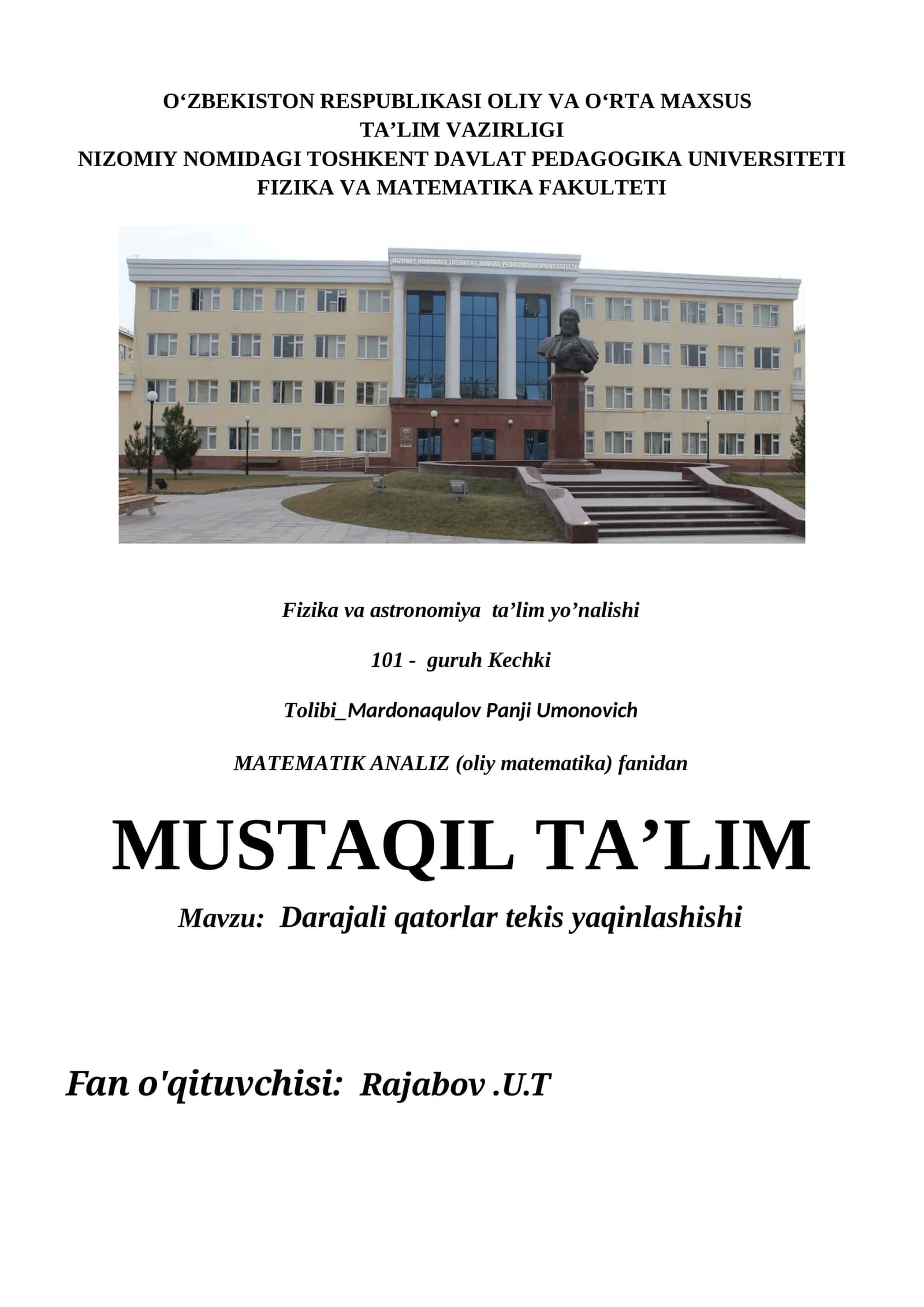 Darajali qatorlar tekis yaqinlashishi 1