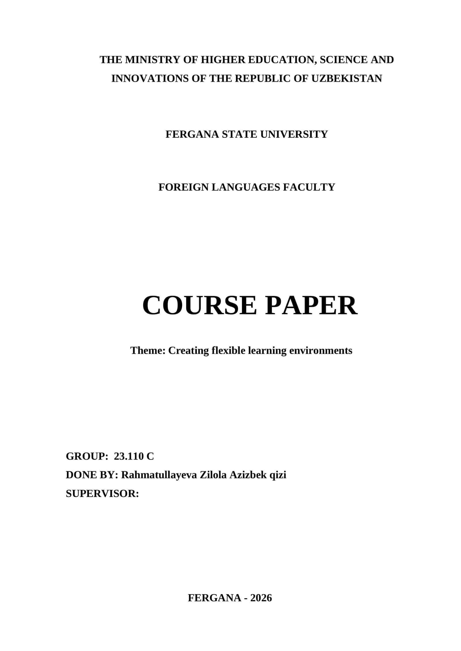 Course Paper on Flexible Learning Environments 1
