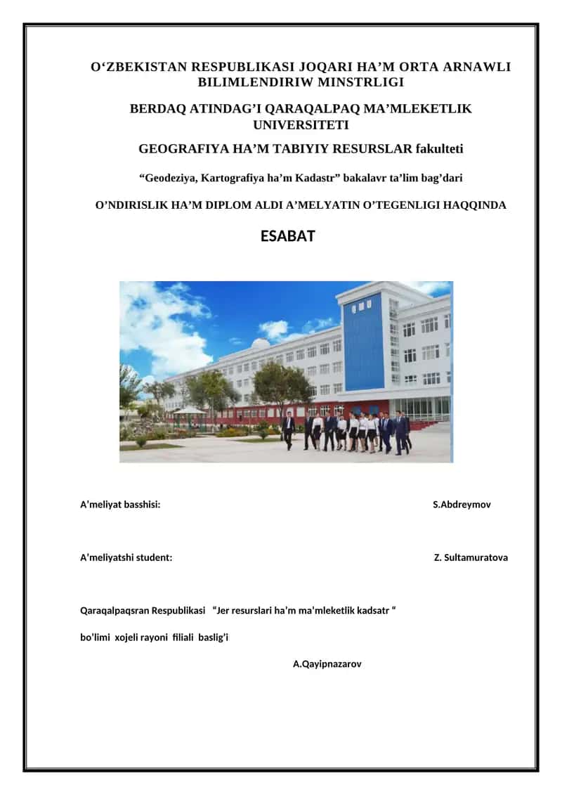 Geodeziya, Kartografiya ha’m Kadastr 1