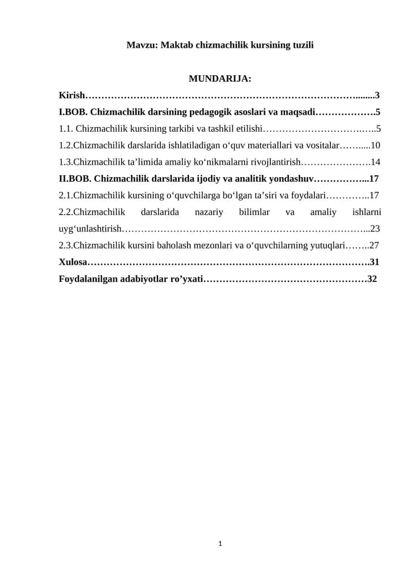 Maktab chizmachilik kursining tuzili 1