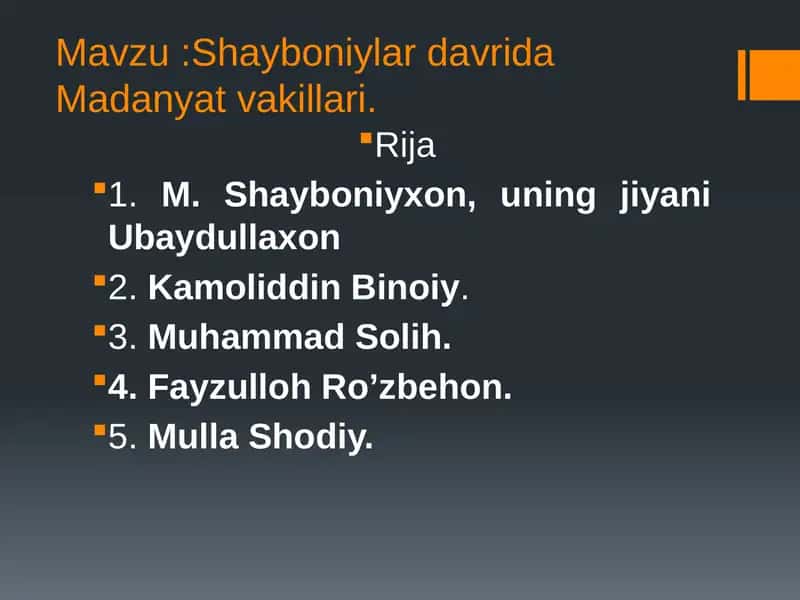 Shayboniylar davrida Madanyat vakillari 1