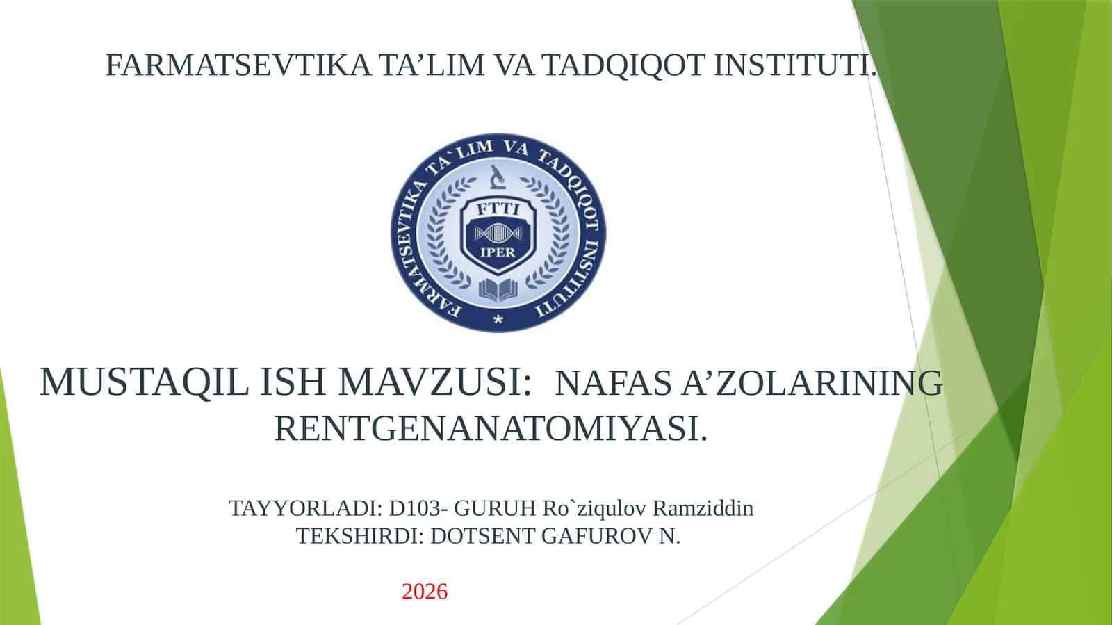 NAFAS A’ZOLARINING RENTGENANATOMIYASI 1