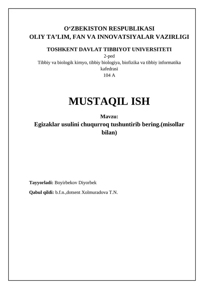 Egizaklar usulini chuqurroq tushuntirish 1