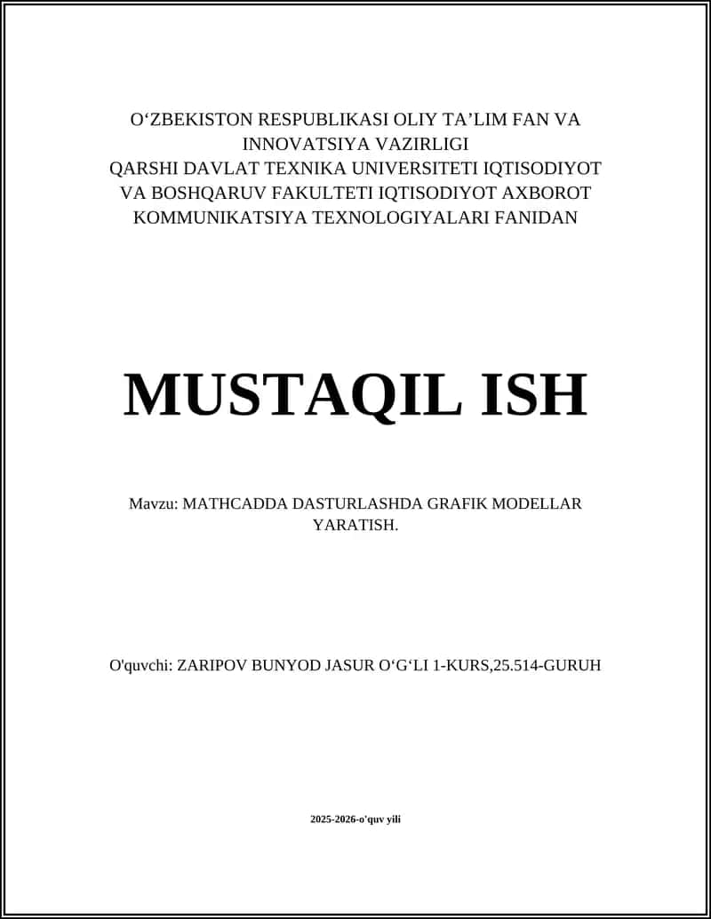 Mathcadda Dasturlashda Grafik Modellar Yaratish 1
